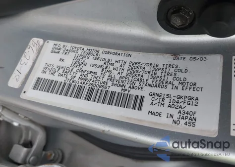 2003 Toyota 4Runner Sr5 V6 z USA, uszkodzony, nr VIN JTEBU14RX38008667